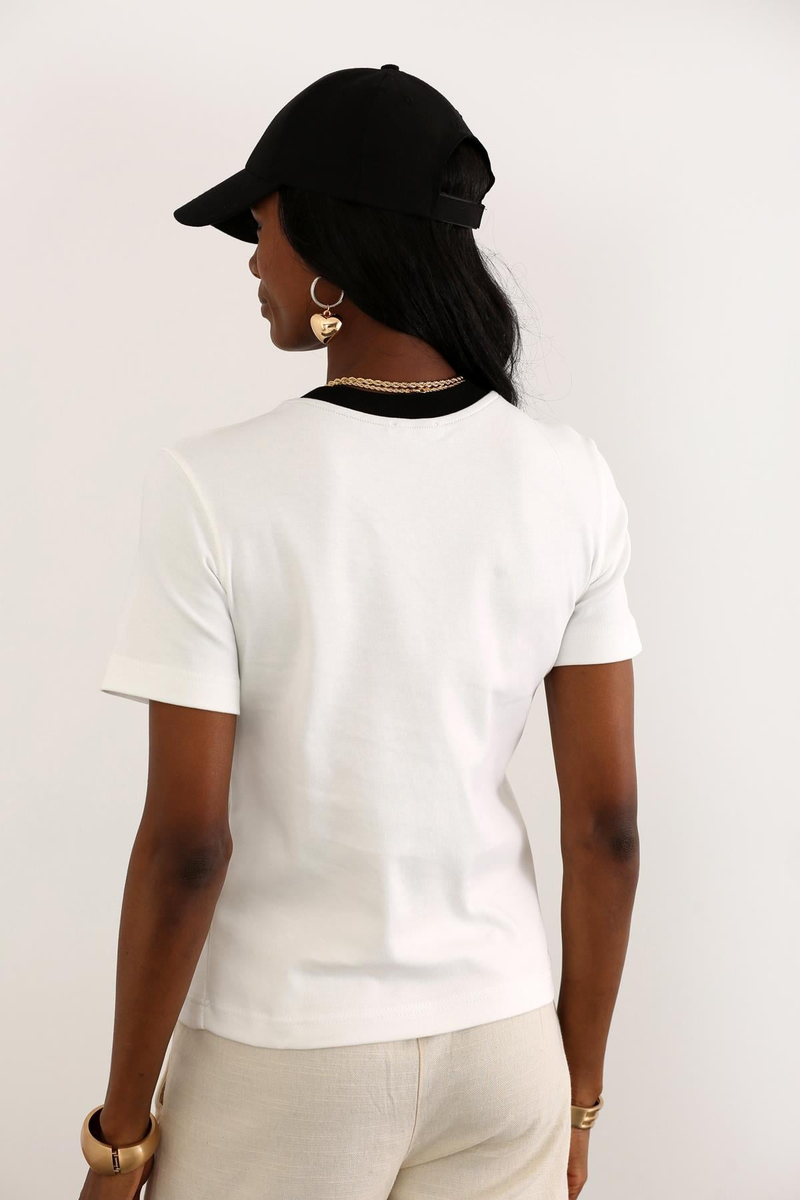 Beyaz Kontrast Basic Tshirt 