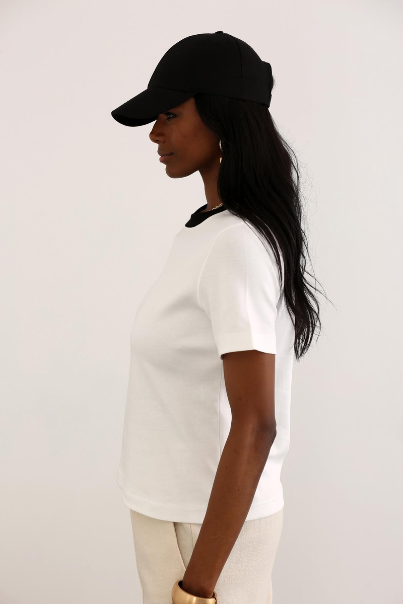 Beyaz Kontrast Basic Tshirt 