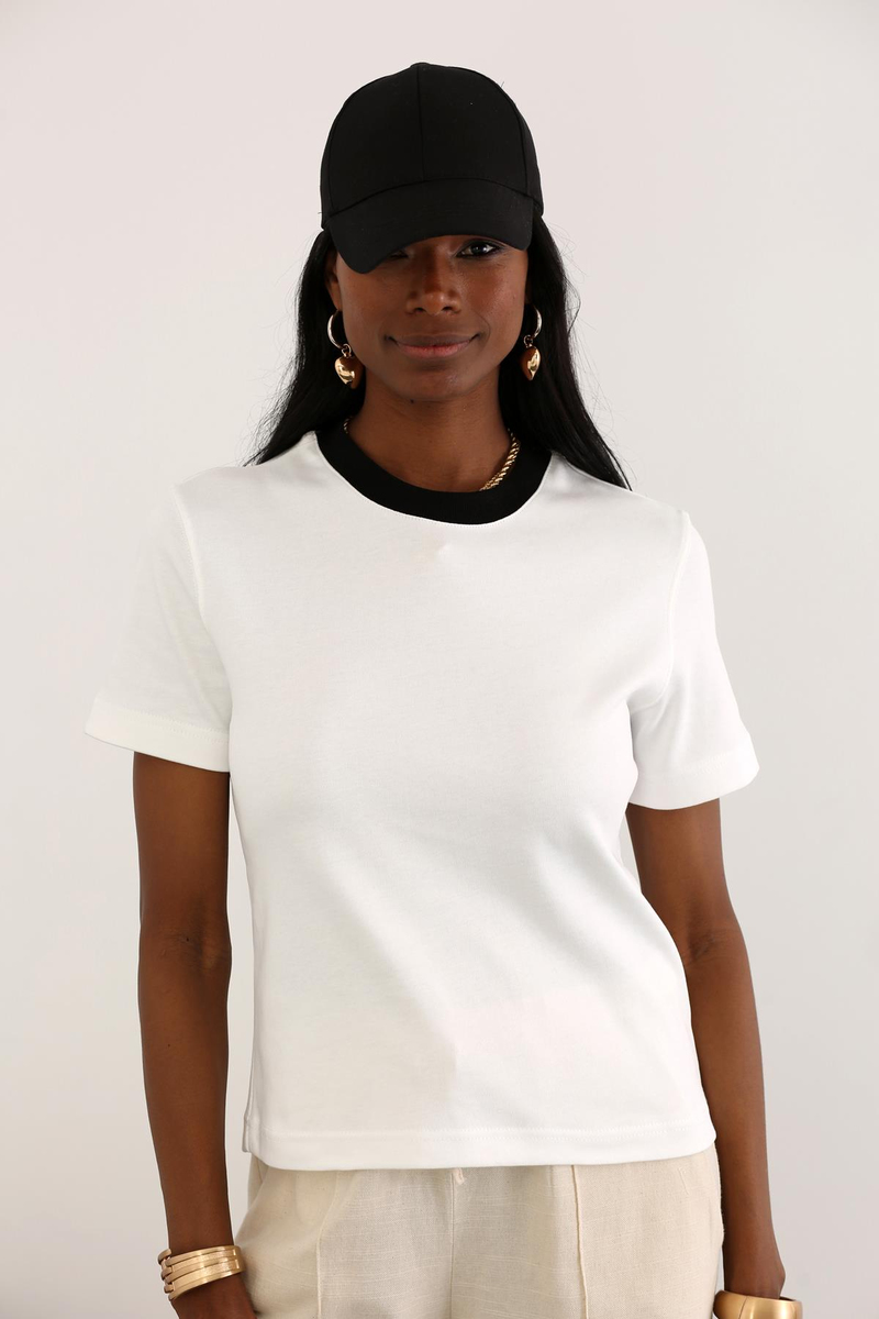 Beyaz Kontrast Basic Tshirt 