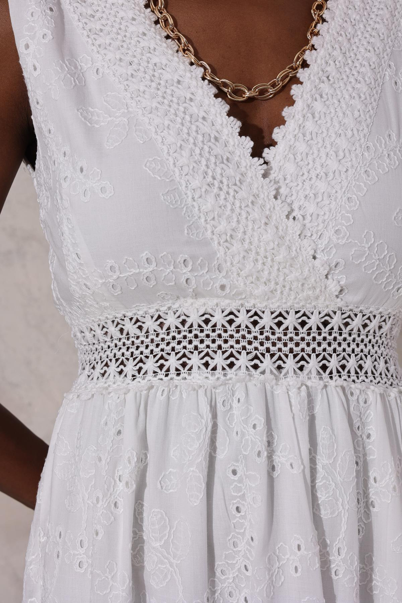 Beyaz Kruvaze Yaka Maxi Boy Elbise 37350