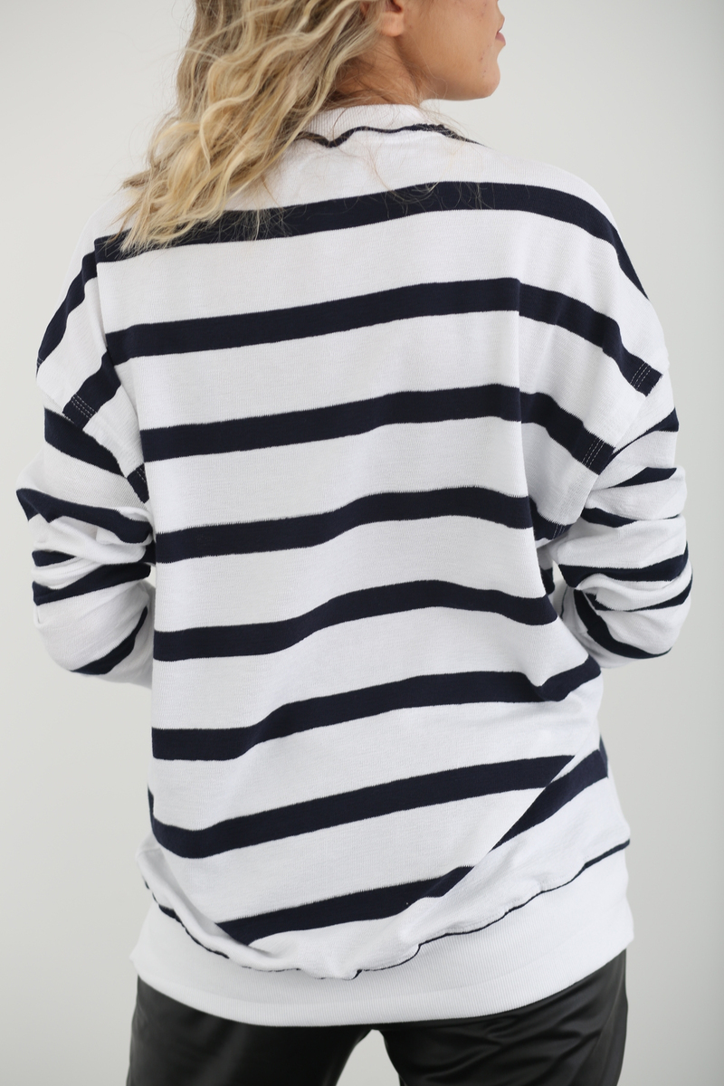 Beyaz-Lacivert Çizgili Basic Sweatshirt 262