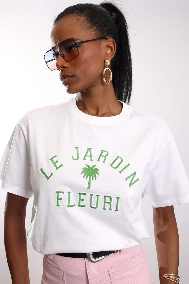 Beyaz Le Jardın Baskılı  Tişört 