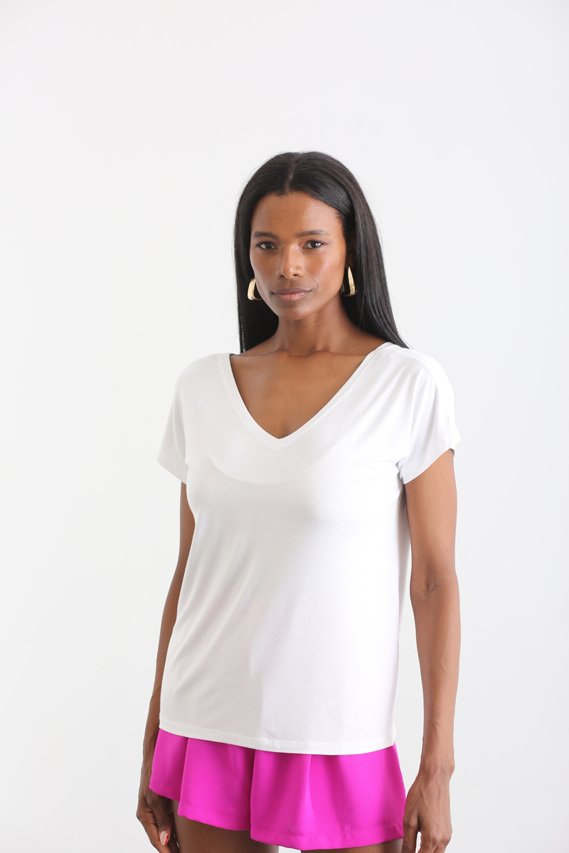 Beyaz Ön Arka V Yaka Tshirt 002