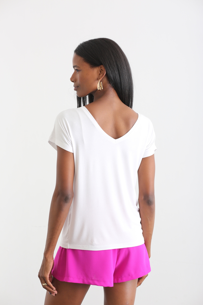 Beyaz Ön Arka V Yaka Tshirt 002