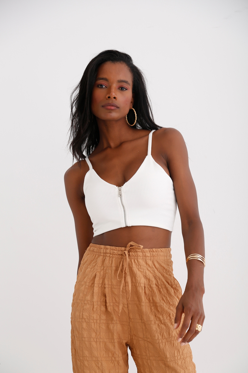 Beyaz Önü Fermuarlı Crop 3792