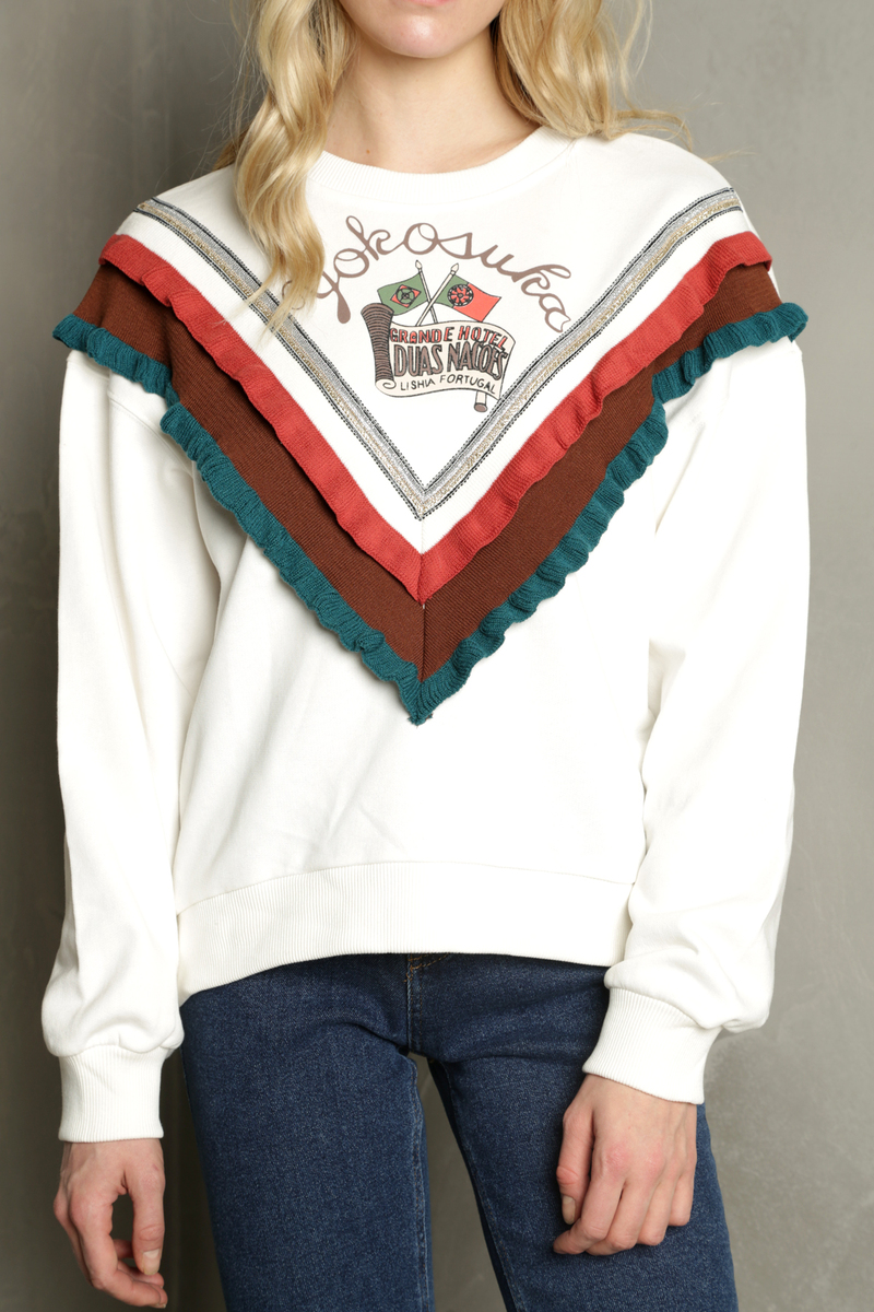 Beyaz Önü Fırfırlı Sweatshirt