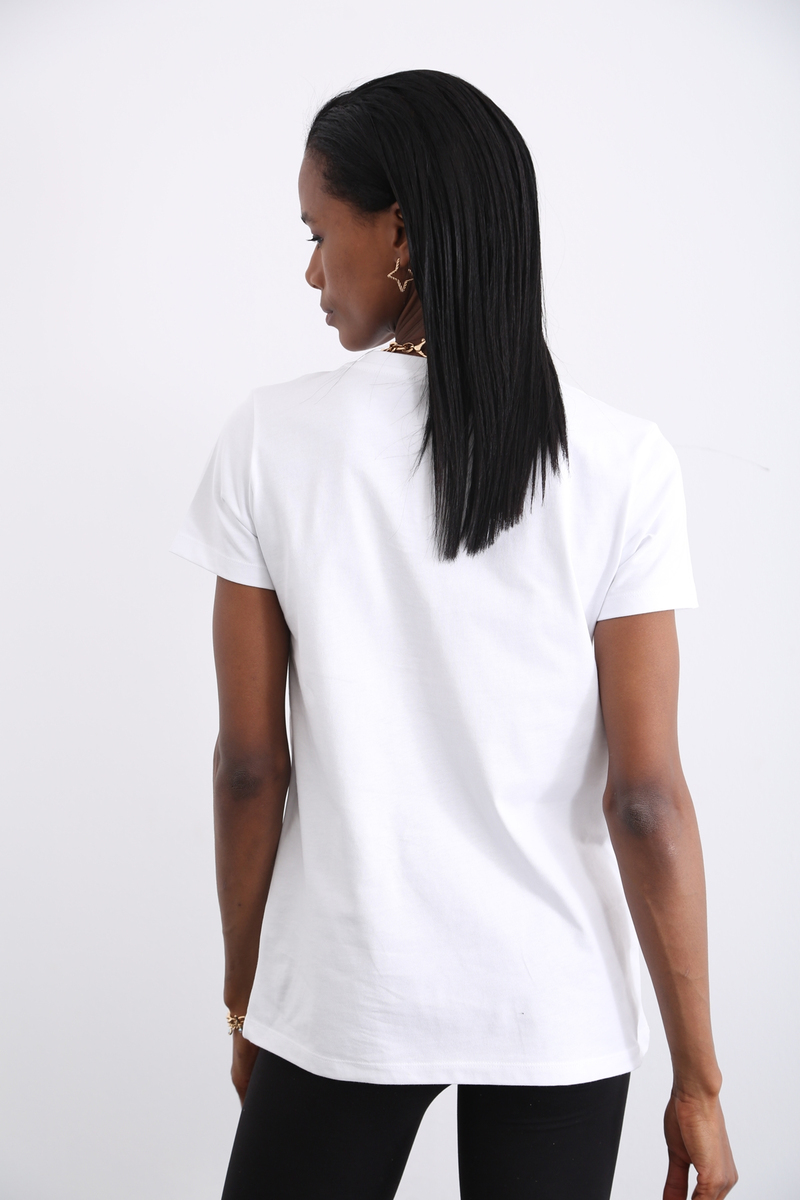 Beyaz Organik V Yaka Tshirt 