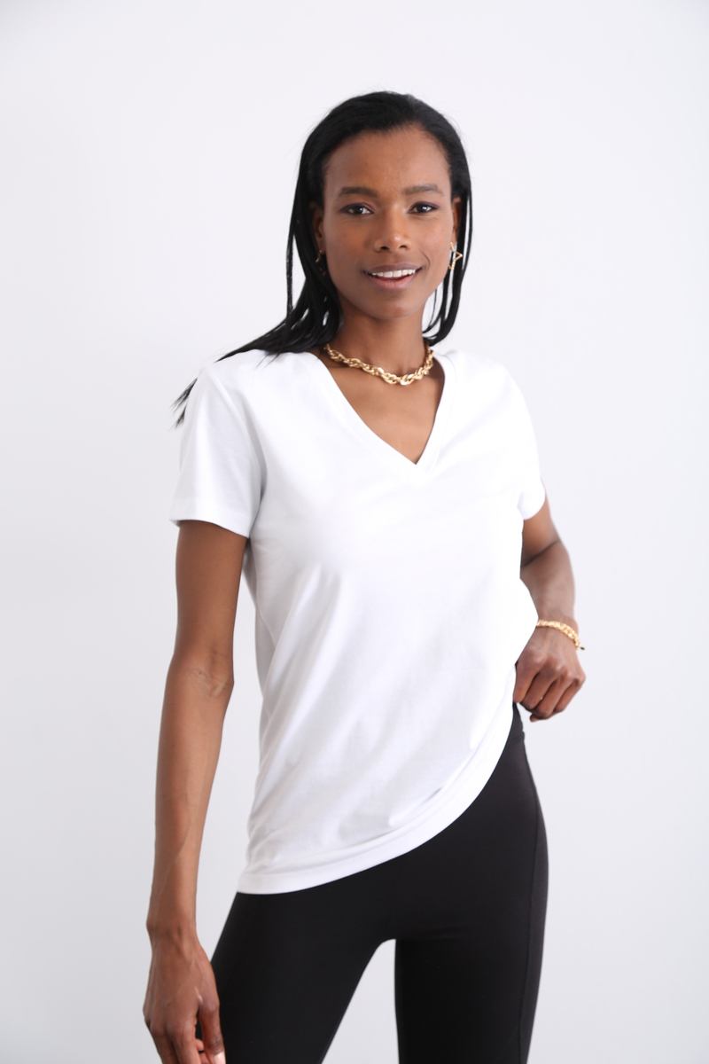 Beyaz Organik V Yaka Tshirt 