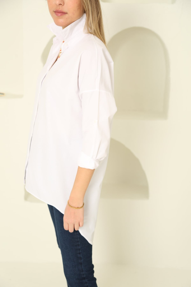 Beyaz Oversize Arkası Uzun Gömlek 3193