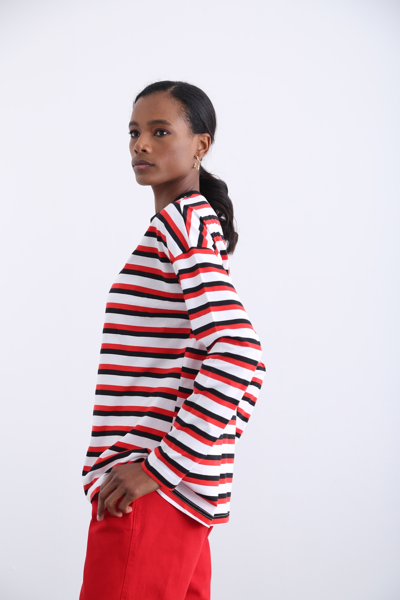 Beyaz Oversize Çizgili Tshirt 