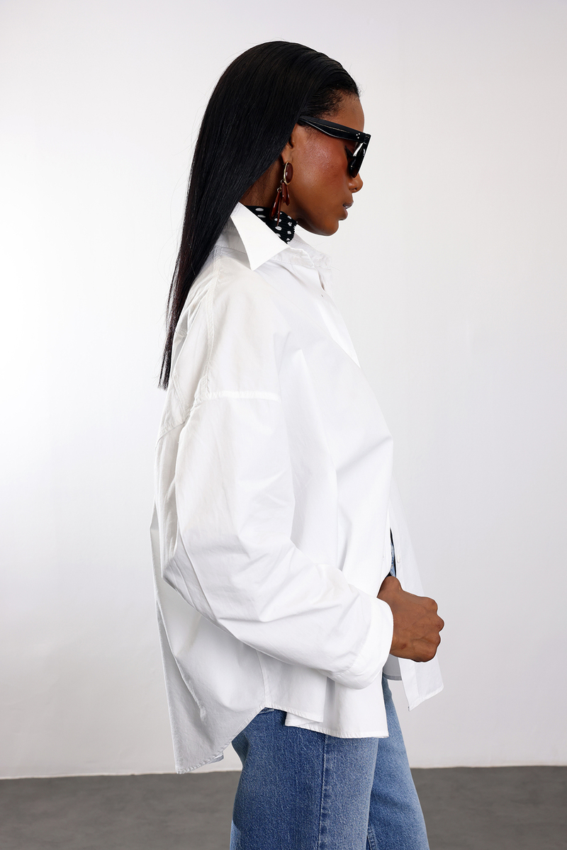 Beyaz Oversize Poplin Gömlek 4008