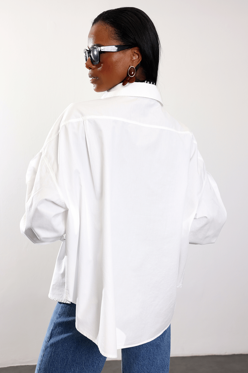 Beyaz Oversize Poplin Gömlek 4008