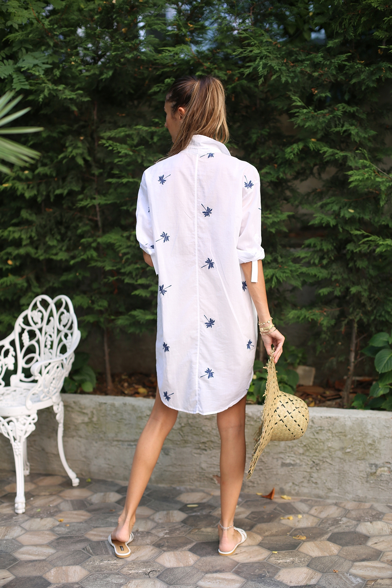 Beyaz Palmiye Nakışlı Kimono