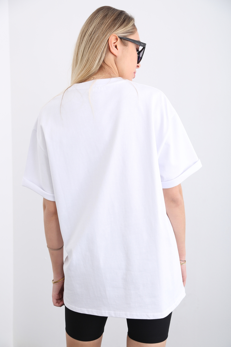 Beyaz Paris Baskılı Tshirt 