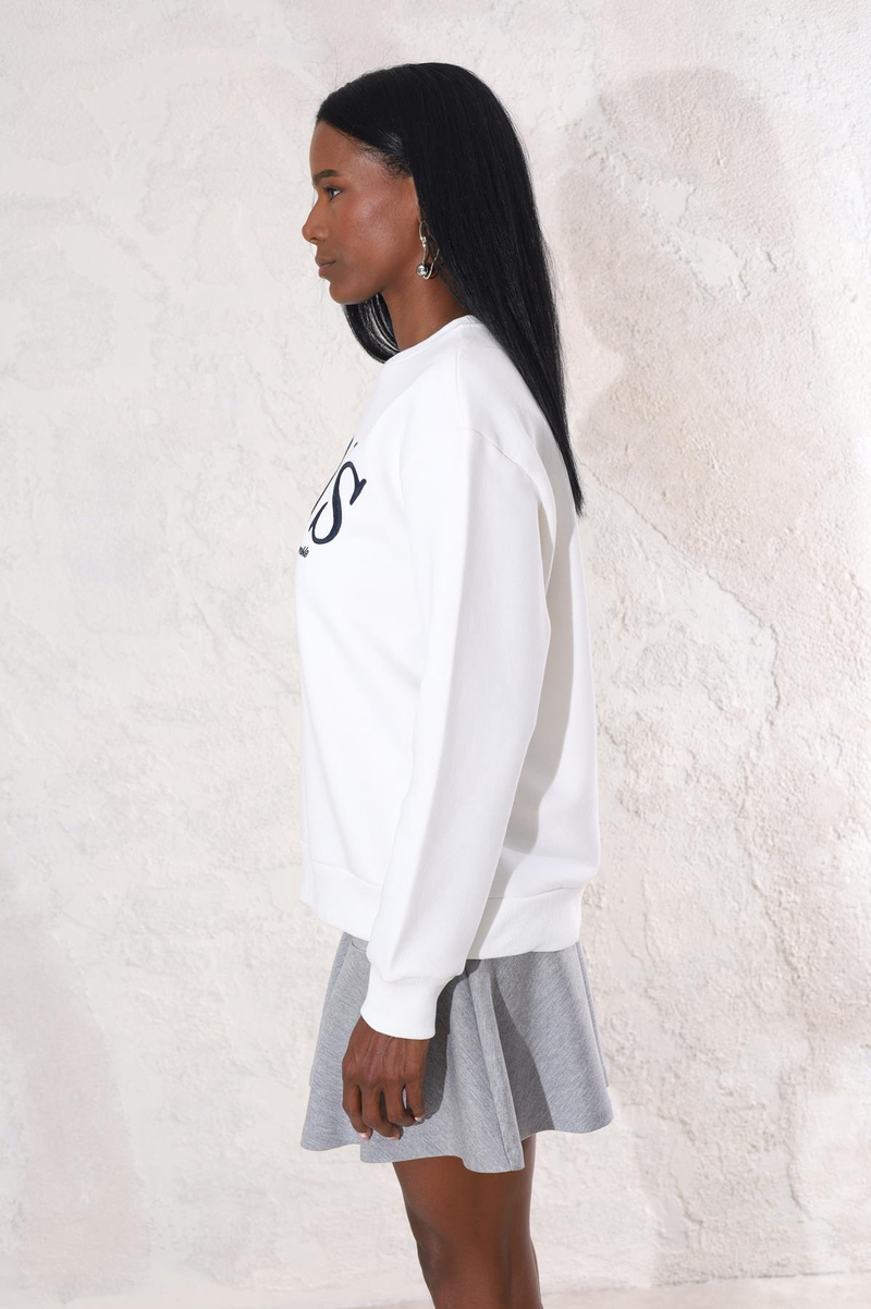 Beyaz Paris Nakışlı Sweatshirt 16543