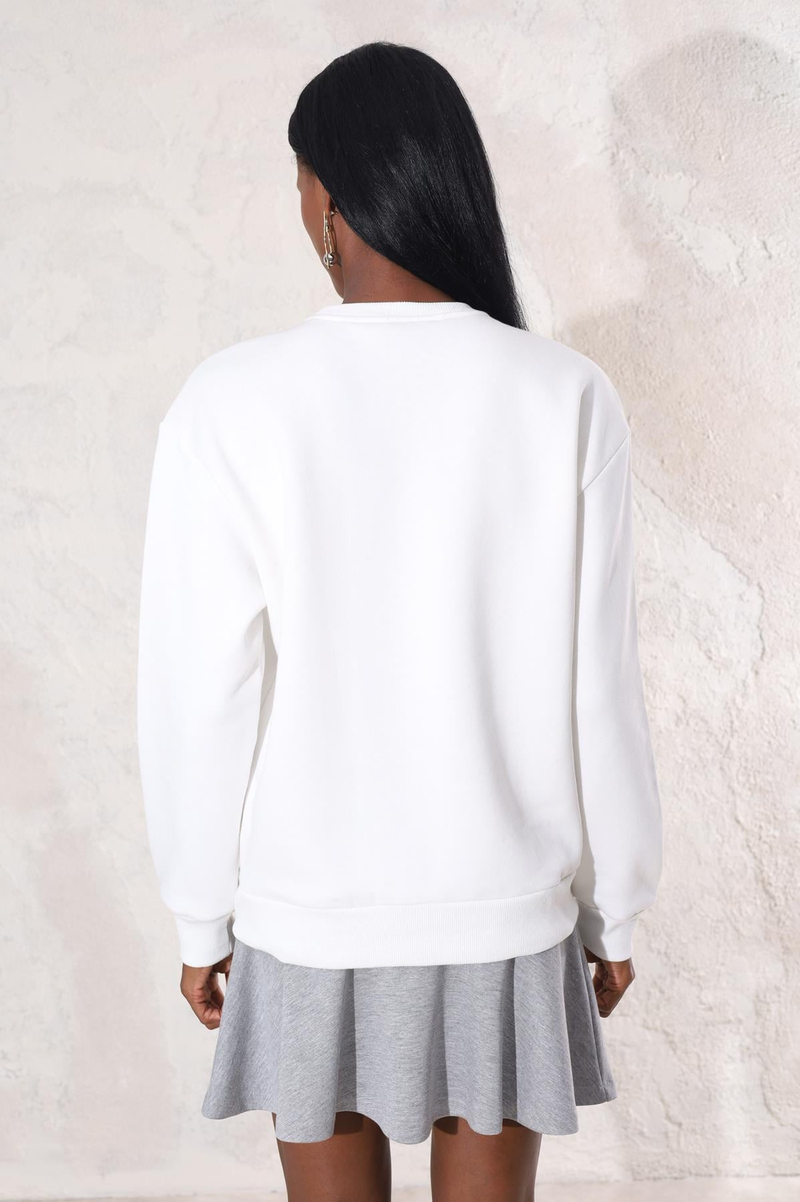 Beyaz Paris Nakışlı Sweatshirt 16543