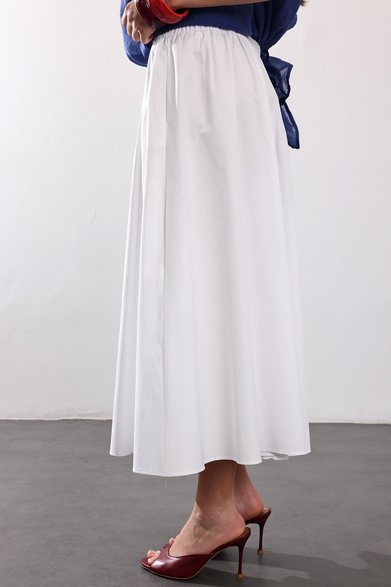Beyaz Poplin Midi Etek 4603