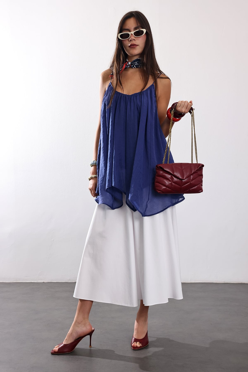 Beyaz Poplin Midi Etek 4603