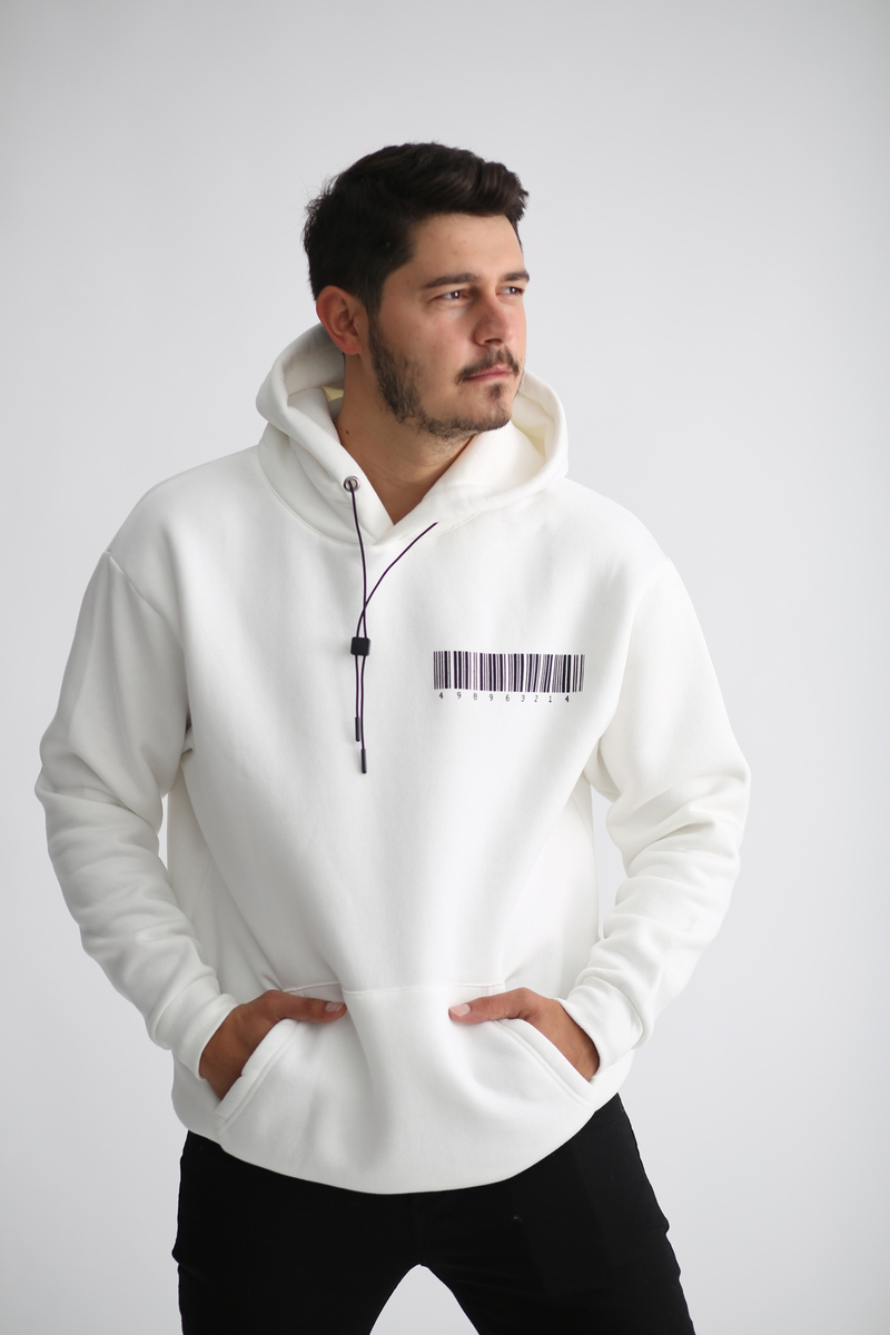 Beyaz Şardonlu Barkod Baskılı Sweatshirt K-251