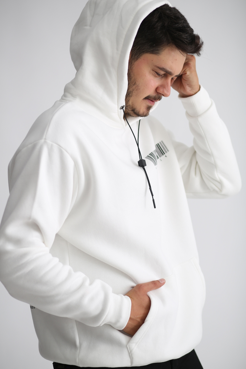 Beyaz Şardonlu Barkod Baskılı Sweatshirt K-251