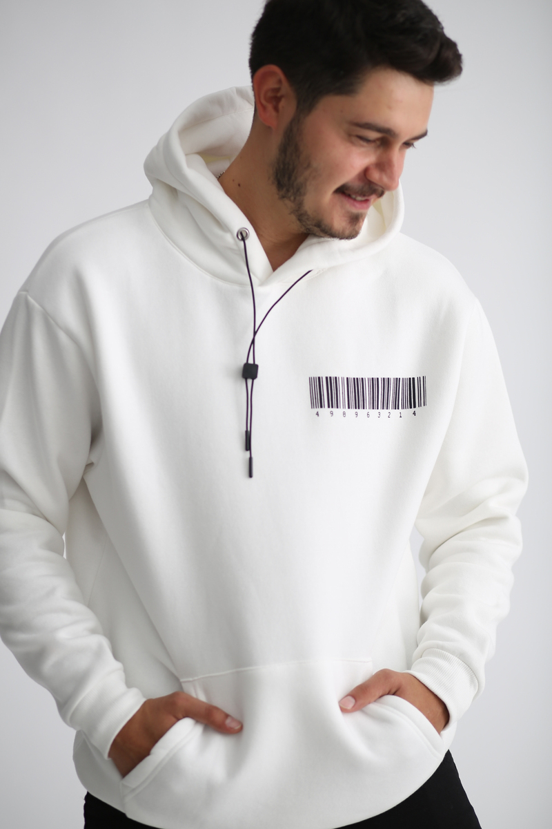 Beyaz Şardonlu Barkod Baskılı Sweatshirt K-251