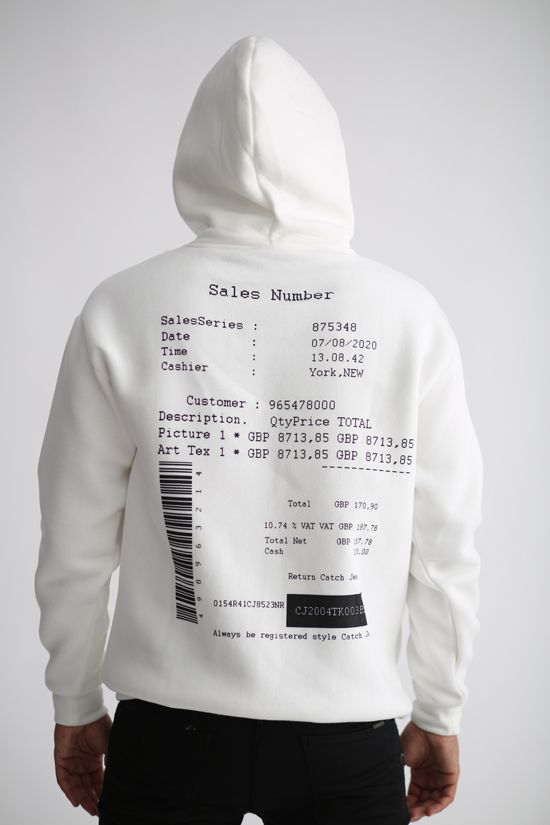 Beyaz Şardonlu Barkod Baskılı Sweatshirt K-251