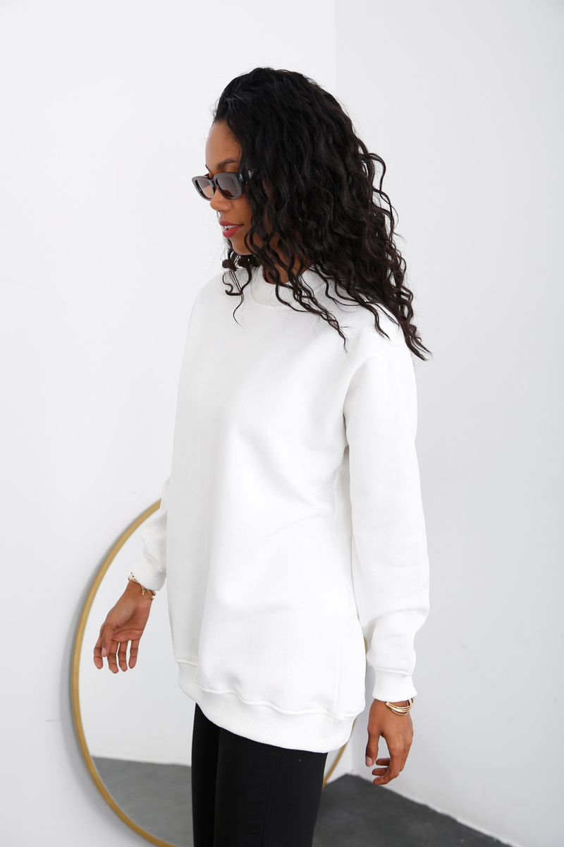 Beyaz Şardonlu Boyfriend Sweatshirt 0100