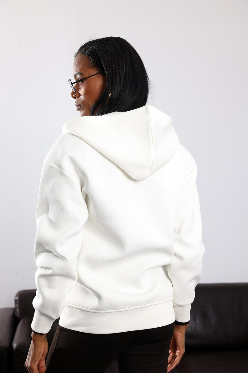 Beyaz Şardonlu Fermuarlı Sweatshirt 042