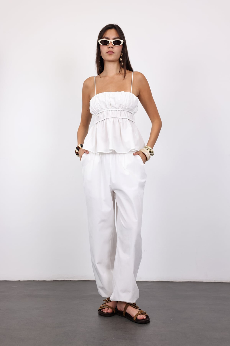Beyaz Straplez Bluz Pantolon takım 581137