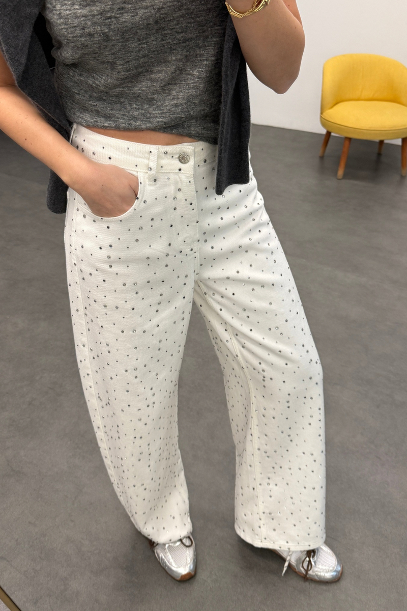 Beyaz Taşlı Wide Leg Jean 0026