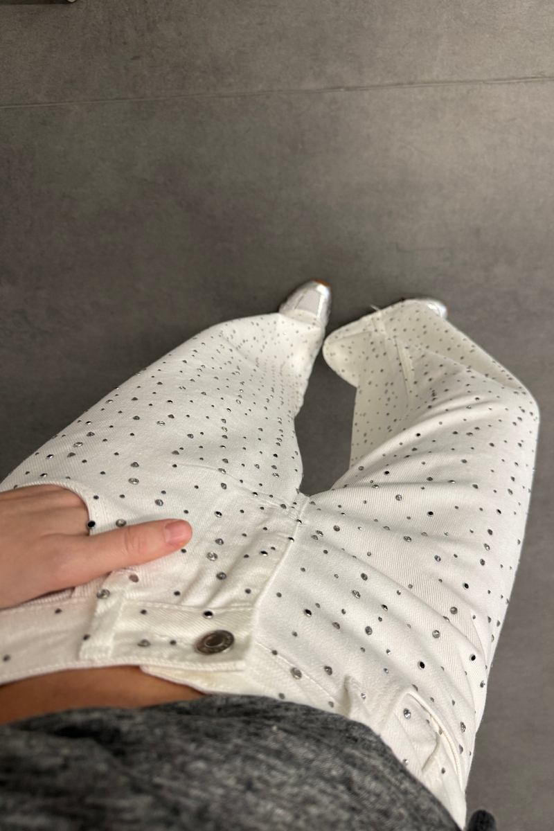 Beyaz Taşlı Wide Leg Jean 0026