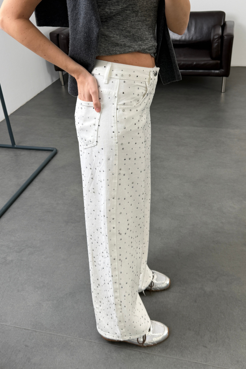 Beyaz Taşlı Wide Leg Jean 0026