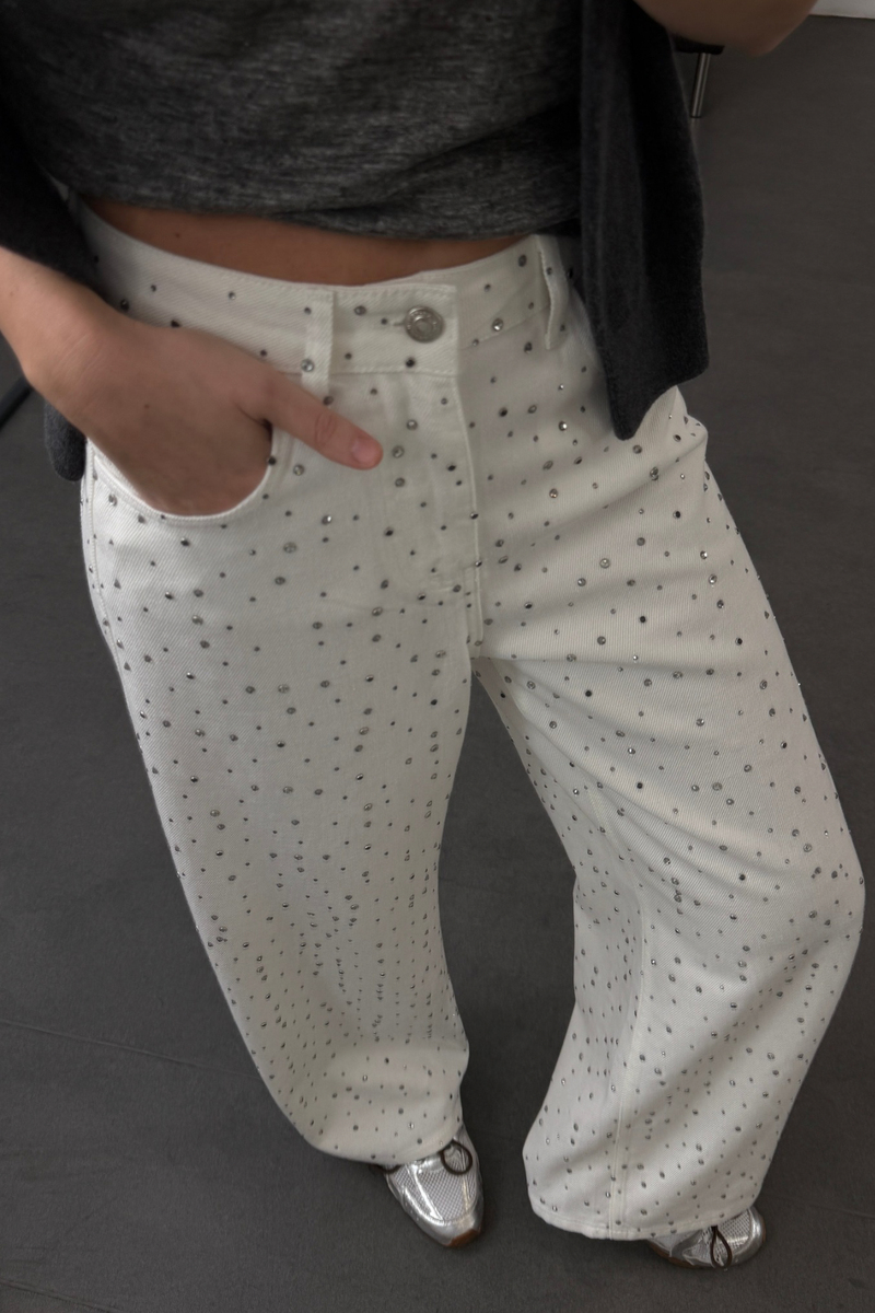 Beyaz Taşlı Wide Leg Jean 0026