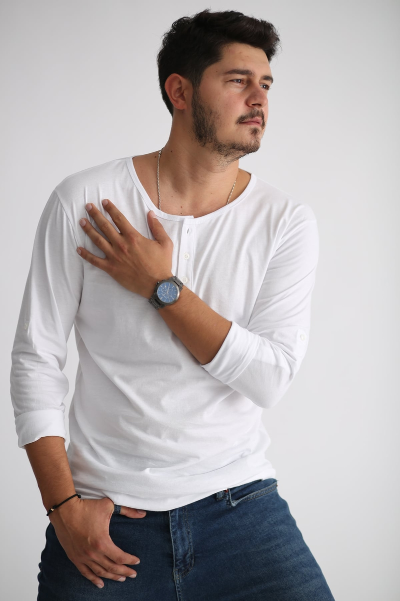 Beyaz Üç Düğmeli Tshirt K-233