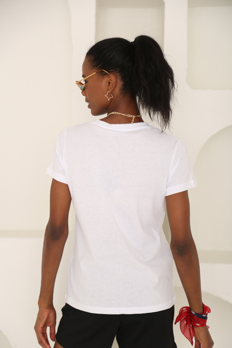 Beyaz Ultra Soft V Yaka Tshirt 