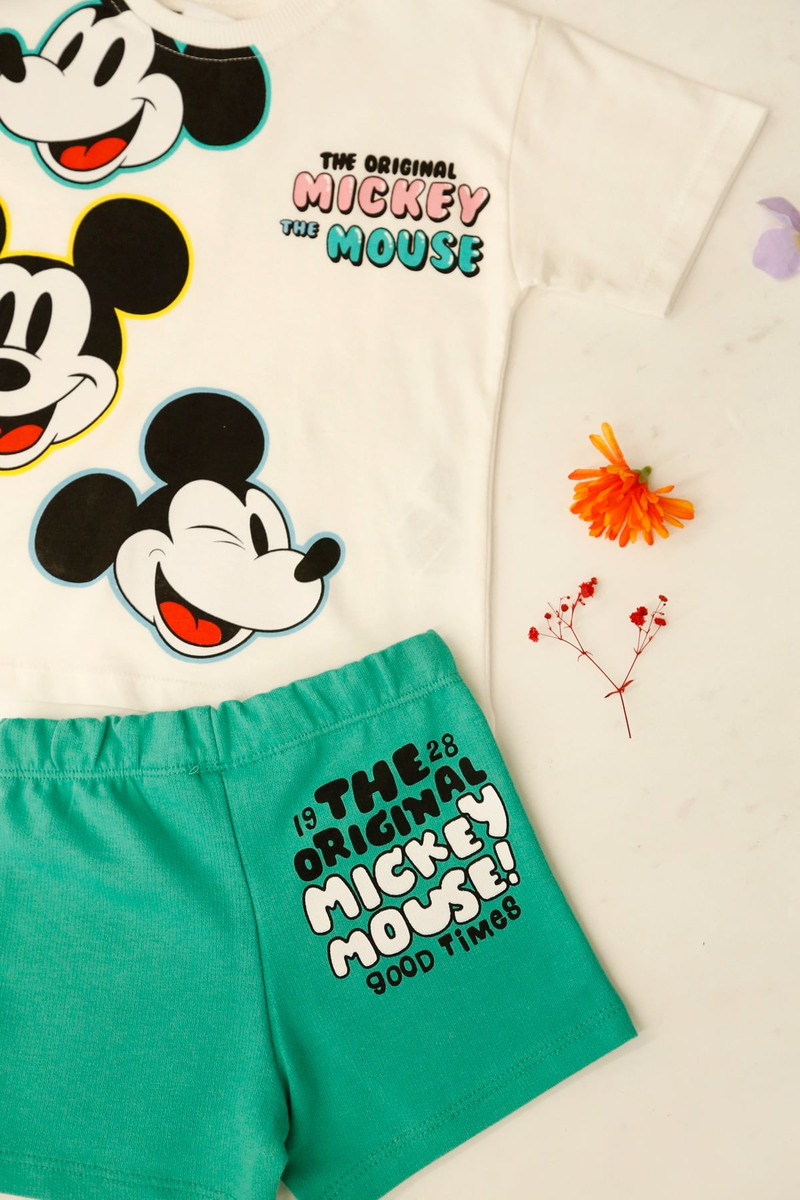 Beyaz Unisex Mickey Baskılı Takım 1362