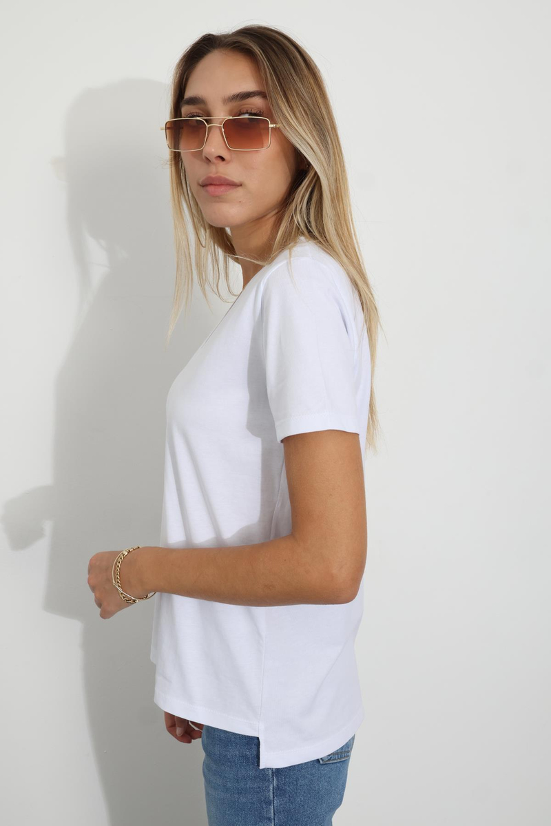 Beyaz V Yaka Basic Tişört 7498