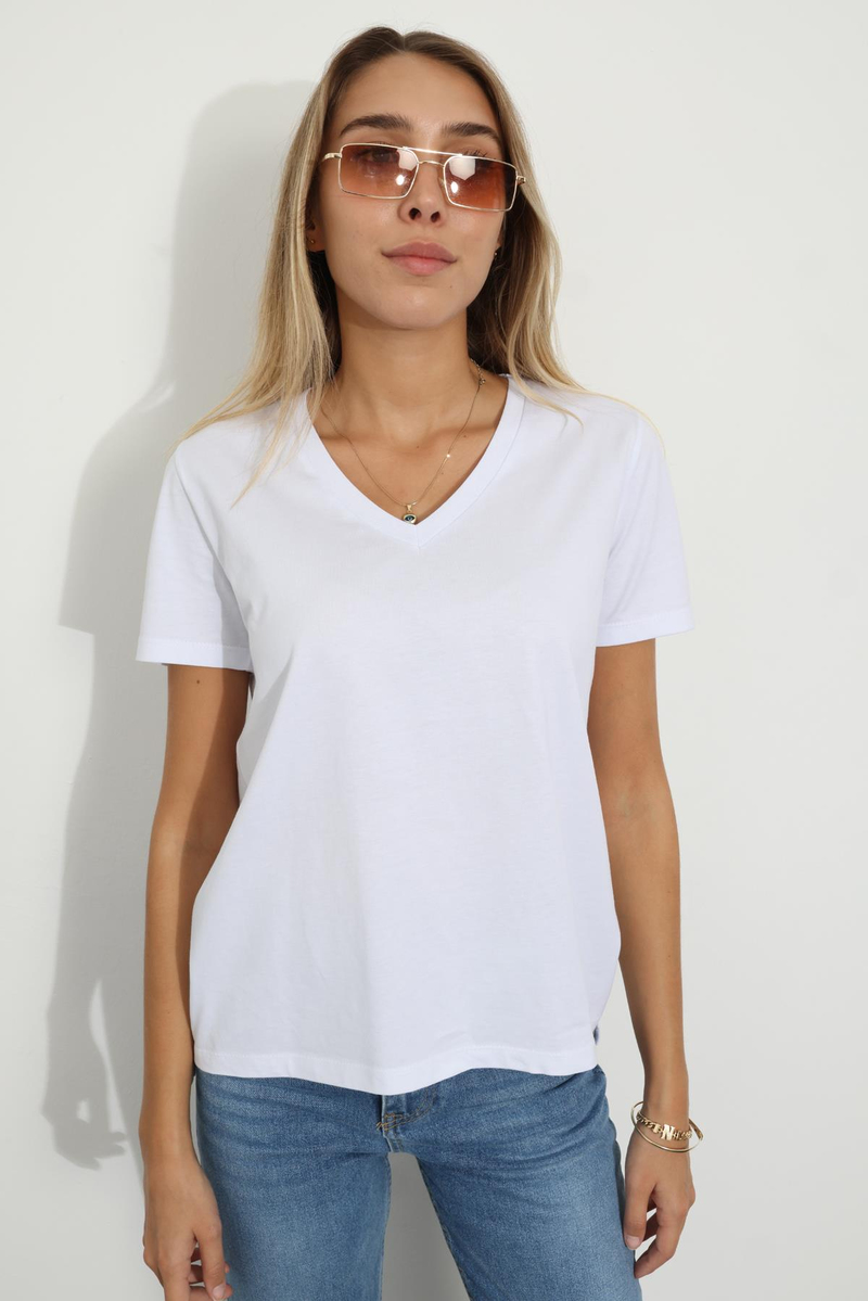 Beyaz V Yaka Basic Tişört 7498