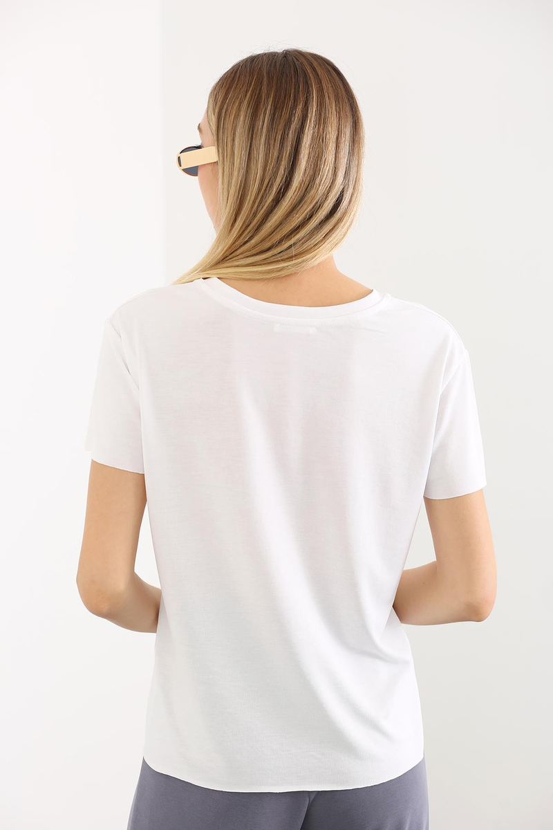 Beyaz V Yaka Modal Tshirt 