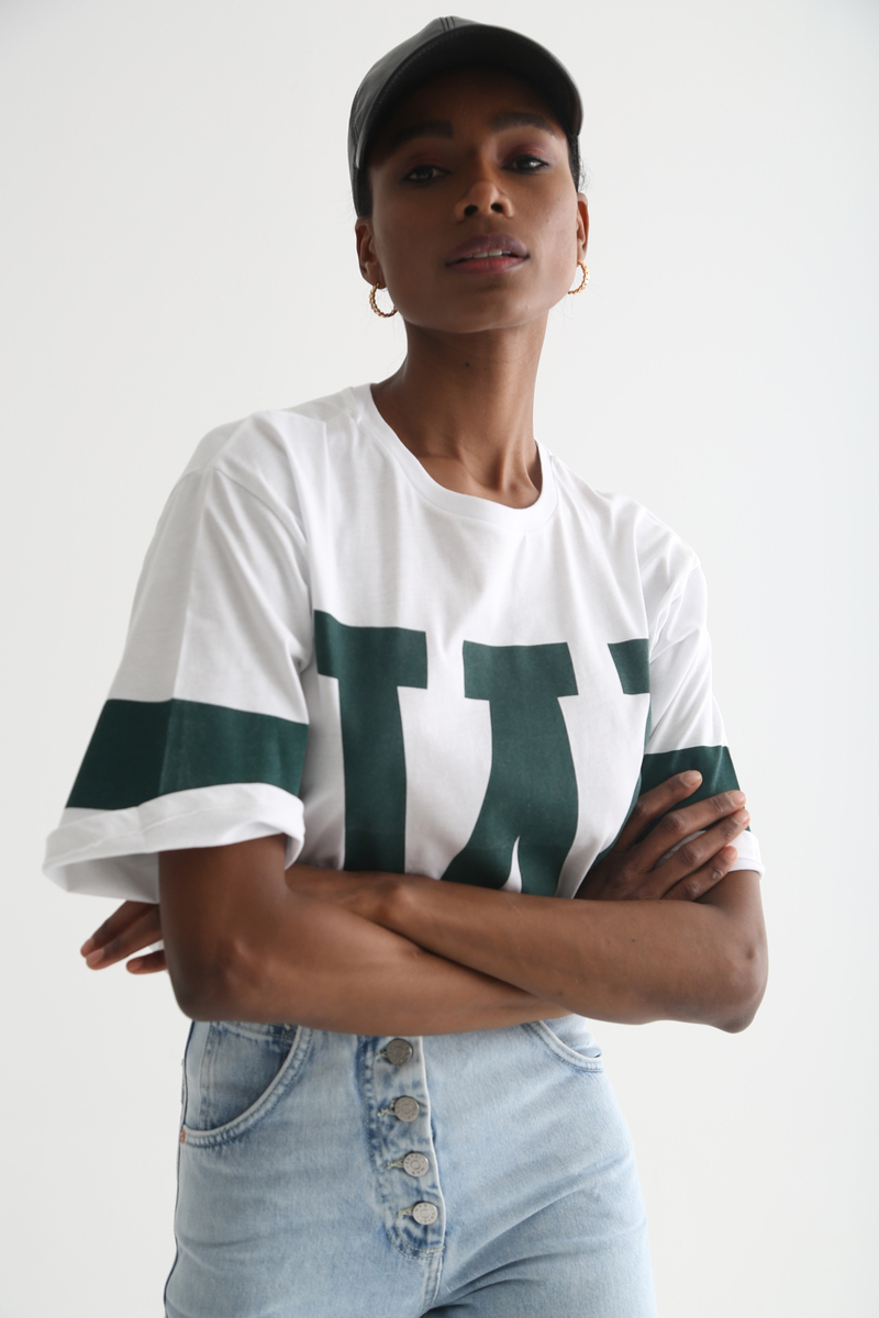 Beyaz W Baskılı Tshirt 3324