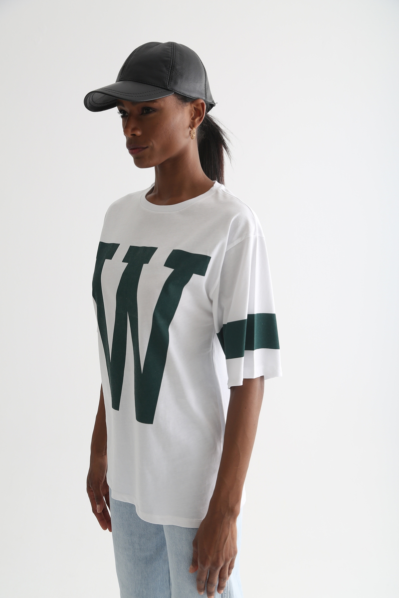 Beyaz W Baskılı Tshirt 3324