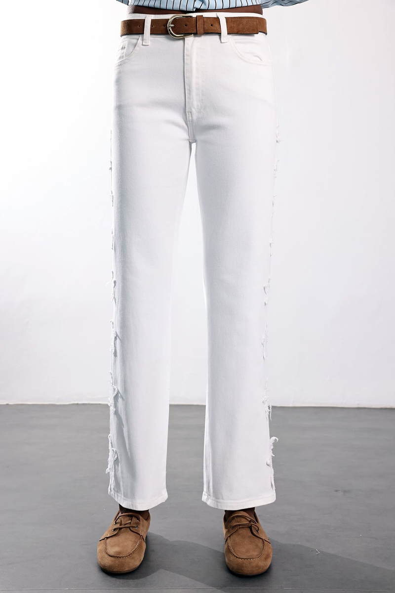 Beyaz Yanları Yıldız Nakışlı Jean 0960