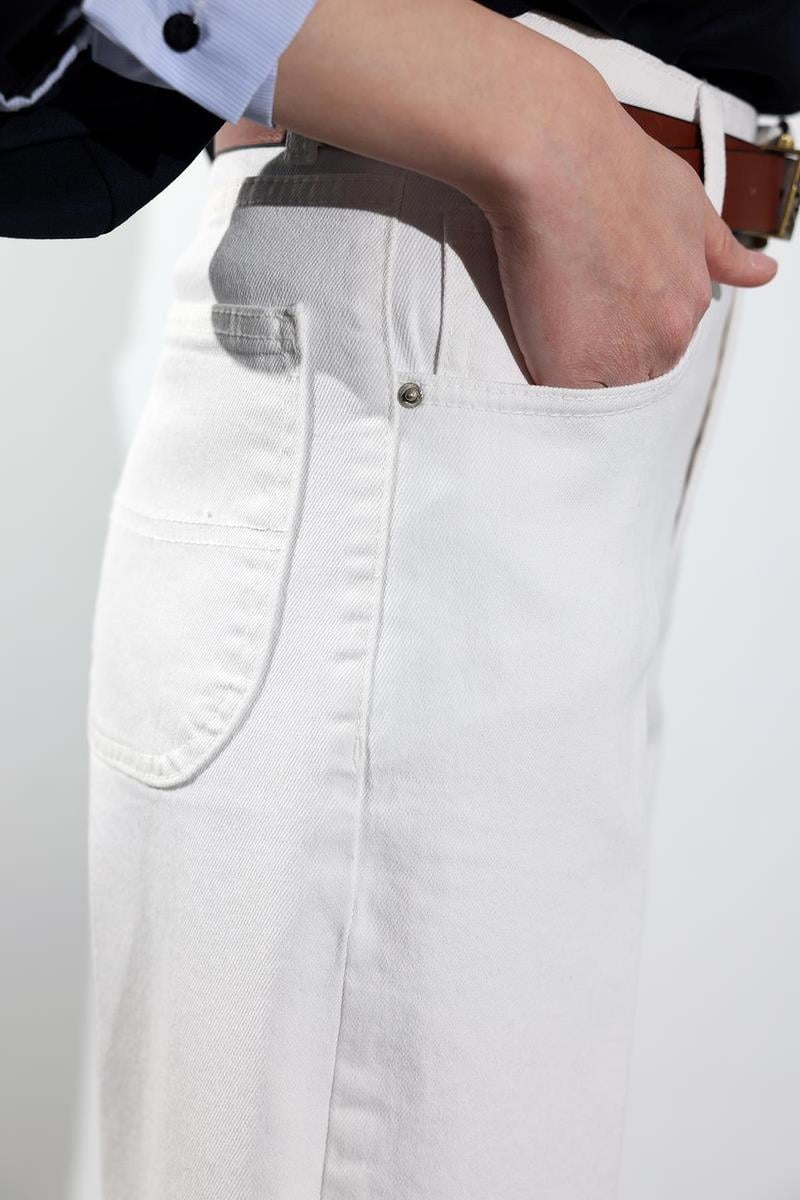 Beyaz Yüksek Bel Baggy Jean 3004