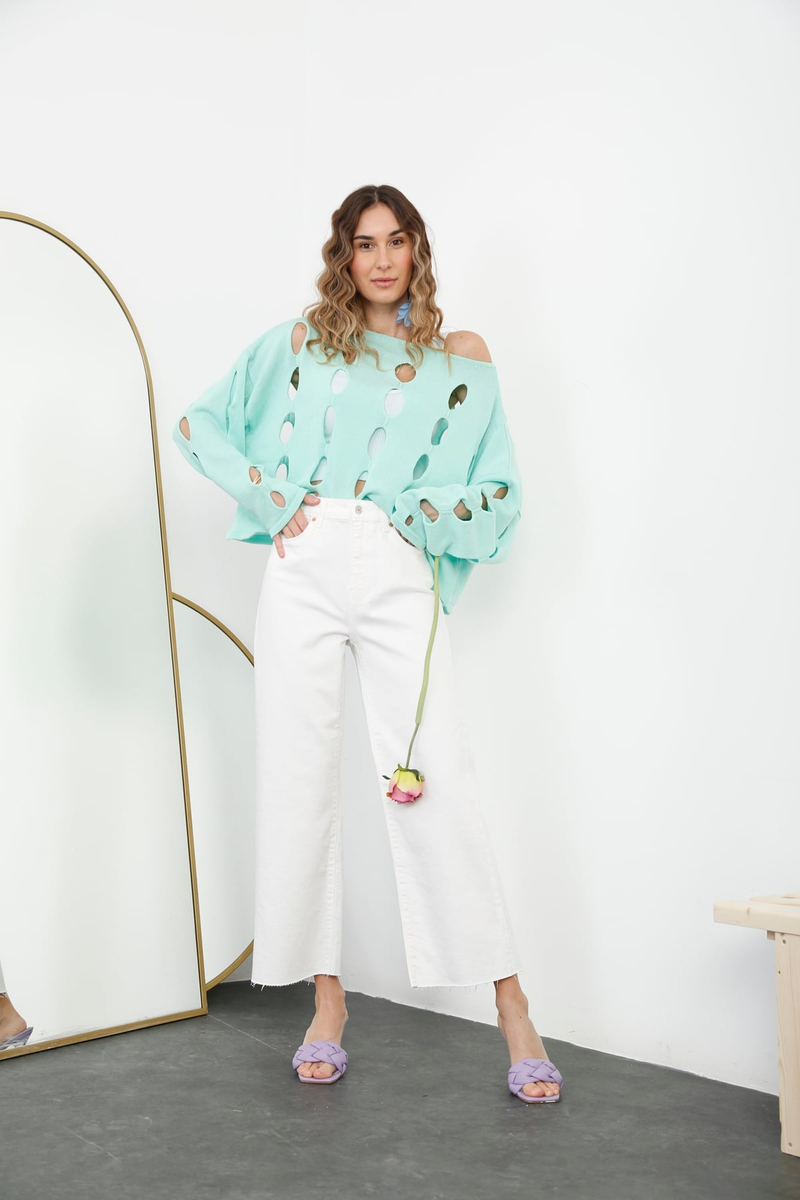 Beyaz Yüksek Bel Culotte Jean 