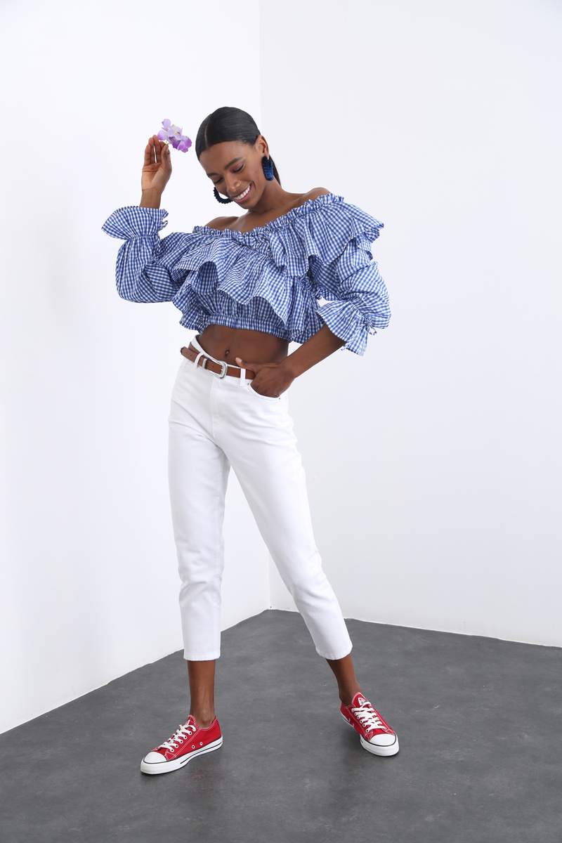 Beyaz Yüksek Bel Mom Fit Jean 