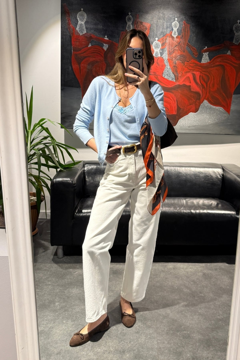 Beyaz Yüksek Bel Tapered Jean 