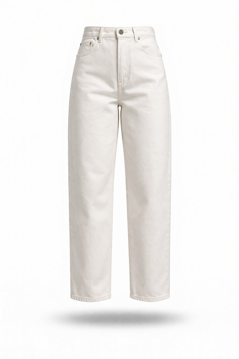 Beyaz Yüksek Bel Tapered Jean 
