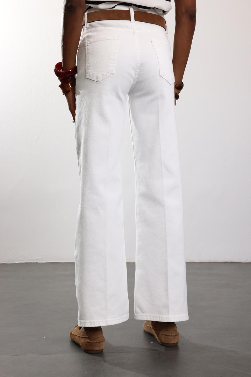 Beyaz Yüksek Bel Wide Leg Jean 