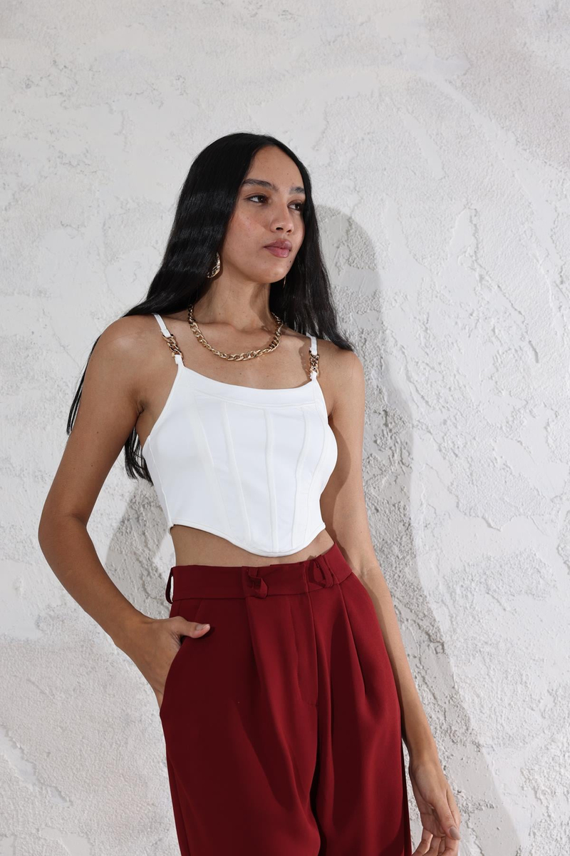 Beyaz Zincir Askı Detaylı Crop 16156
