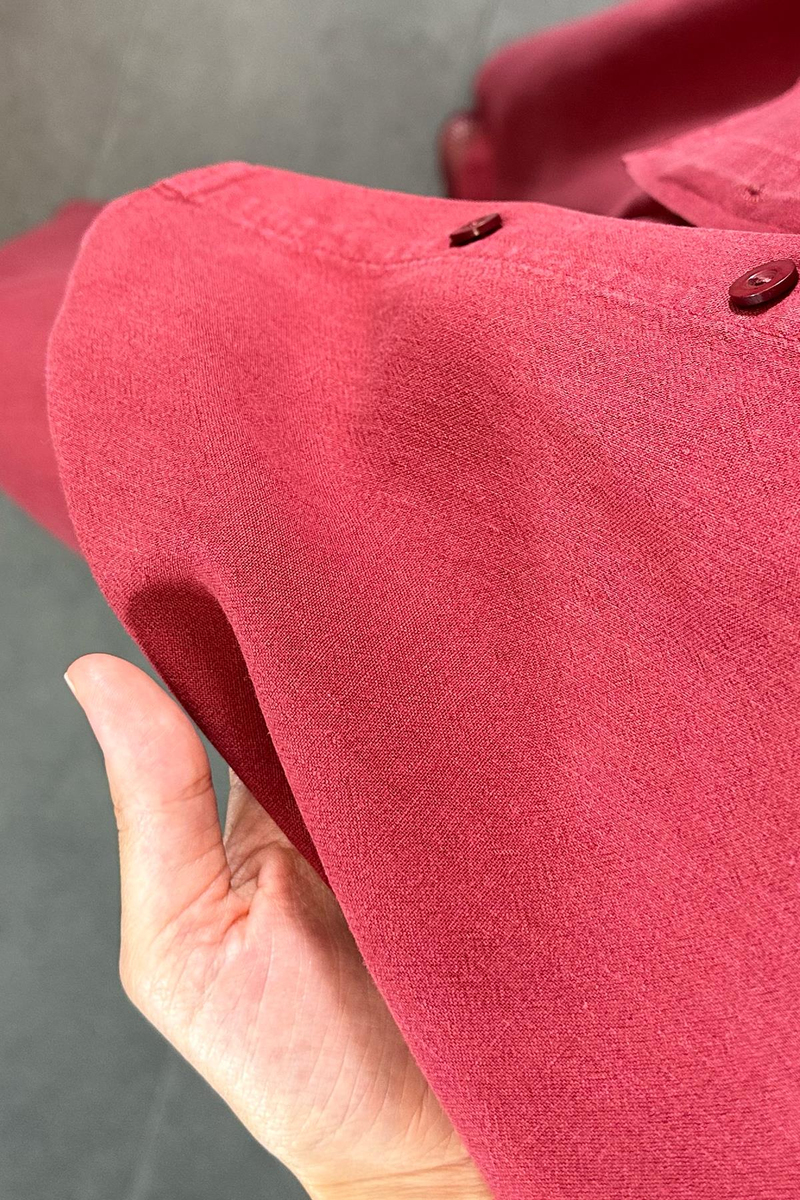 Bordo %100 Keten Gömlek Pantolon Takım 1640